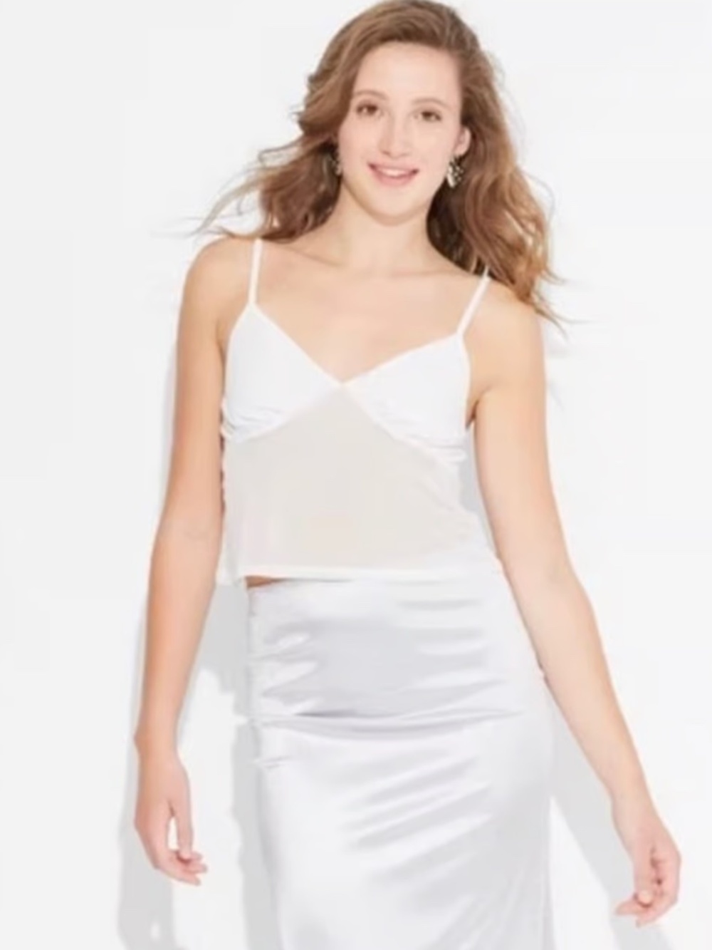 NWT Wild Fable White Mesh Triangle Cami Crop Tank Top M